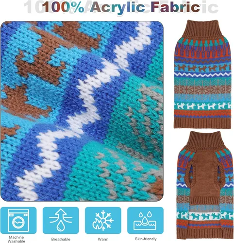 Vista 4 de Suéter Mihachi para perro - Ropa de abrigo de invierno con tiras coloridas para clima frío Marrón