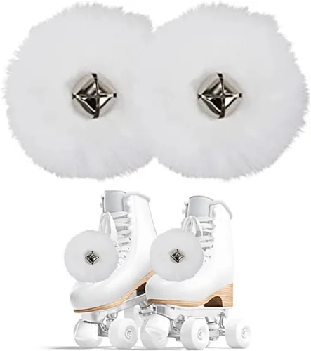 Vista 13 de HOMU 2 pompones de patín con pompones de piel sintética para niñas y mujeres, con cascabeles y rodillos, con pompones y pompones de piel sintética