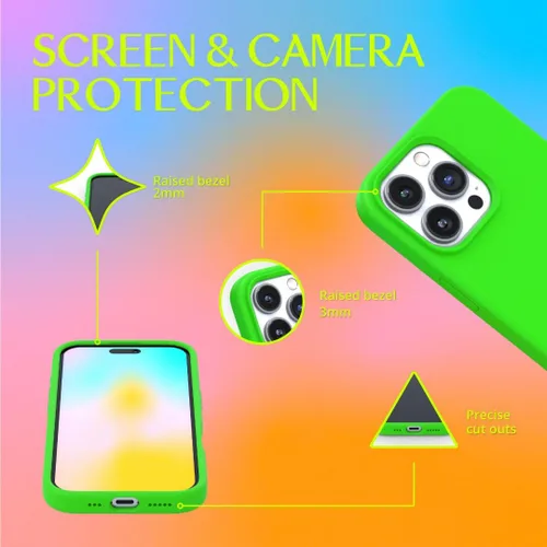 Vista 4 de FELONY CASE Funda de silicona verde neón para iPhone 12 Pro Max Silicona líquida con forro de microfibra antiarañazos, funda protectora a prueba