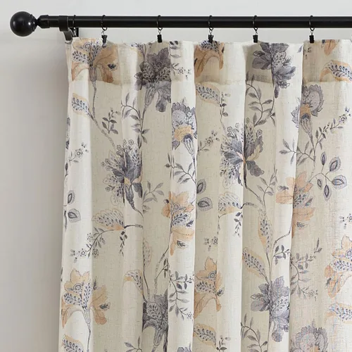 Vista 10 de HLC.ME Brookville - Cortinas de lino con estampado floral, con bolsillo trasero y pestaña trasera, paneles de cortina para dormitorio, comedor