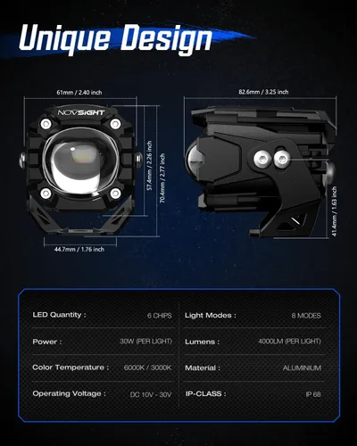 Vista 7 de NOVSIGHT Luces LED Pods Luces de Conducción - 2'' con 8 Modos de Luz 2 Tipos de Soportes, Impermeable Fuera de Carretera LED Light Pod