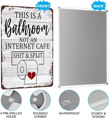 Vista 4 de Letreros decorativos de metal con texto en inglés «This Is A Bathroom Not An Internet Cafe»