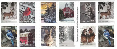 Vista 2 de USPS Forever estampillas de escenas de invierno - Libro de 20 sellos postales