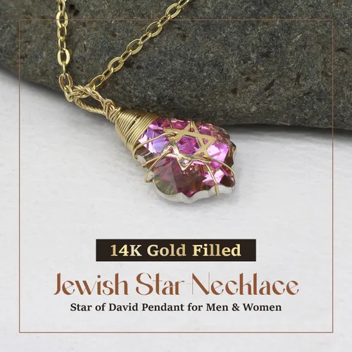 Vista 32 de Collar de estrella de David para mujeres y hombres, collar de estrella judía relleno de oro de 14 quilates, collar de Israel
