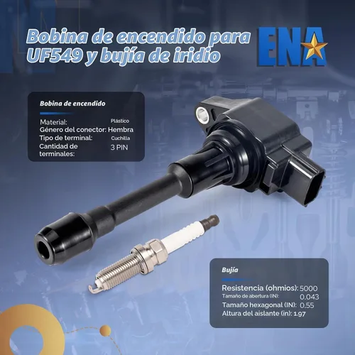 Vista 2 de ENA Paquete de bobina de encendido UF549 y bujía de iridio doble 9029 compatible con Nissan Altima Versa Sentra Rogue Select Cube Pathfinder 2007