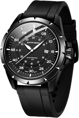 Vista 9 de SAPPHERO Reloj de lujo para hombre, resistente al agua, 164.0 ft, correa de silicona, analógico, de cuarzo, con fecha, reloj de pulsera clásico