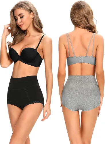 Vista 4 de Ropa interior suave de algodón de tiro alto para mujer ropa interior transpirable paquete múltiple