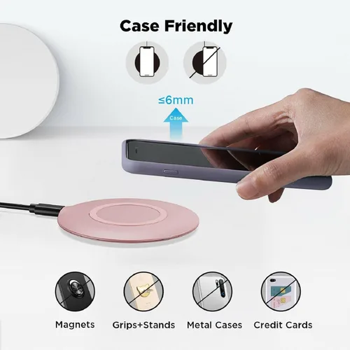 Vista 5 de Cargador inalámbrico de 15 W rosa rápido compatible con T-Mobile REVVL 7 PRO 5G, almohadilla de carga delgada de carga rápida