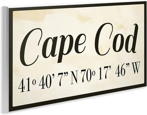 Vista 2 de Stupell Industries Wood Cursive City Coordinates Cape Cod - Placa de pared para pared, 7 x 0.5 x 17, multicolor 2-Sin marco