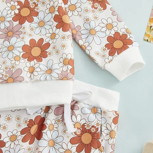 Vista 5 de Sudadera con estampado de flores para bebé niña, sudadera con bolsillo y diadema para otoño e invierno