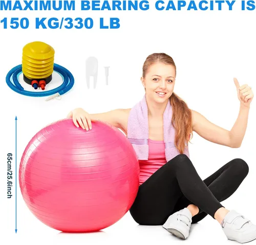 Vista 2 de Jexine Pelota de yoga, pelota de ejercicio de PVC, estabilidad, equilibrio, silla de bola de yoga, bomba rápida para entrenamiento físico, embarazo