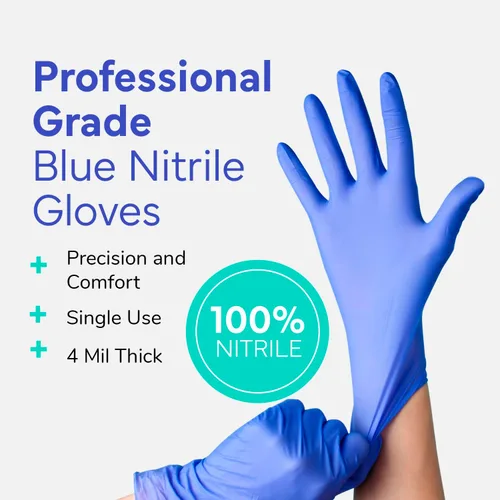 Vista 2 de OWELL® Blue Medical Exam Nitrile Gloves – Disposable Gloves for Dental & Medical Use, Powder-Free, Latex-Free, Chemo Rated