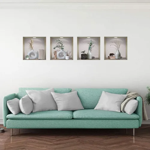 Vista 3 de IARTTOP Calcomanía mágica de pared de jarrón 3D, elegante calcomanía de pared de jarrones blancos, calcomanías de plantas verdes vintage