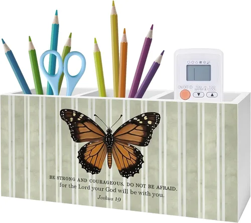 Vista 21 de Soporte Inspirador Floral para Bolígrafos y Lápices con Versículos Bíblicos, Decoración Cristiana para Oficina en Casa, Organizador de Bolígrafos