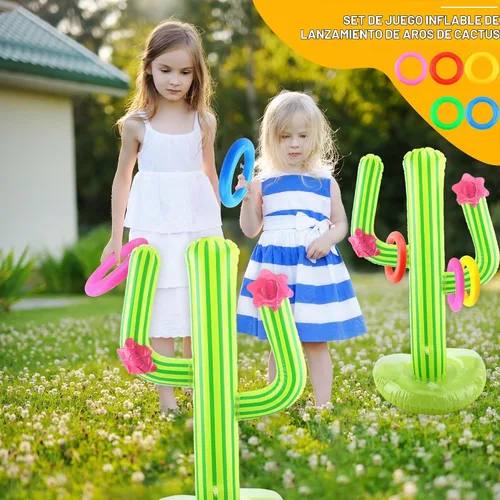 Vista 3 de 4 Set Inflatable Cactus Ring Toss Games Includes 4 Pcs 25 Inch Large Inflatable Cactus with 16 Pcs/ 20 Pcs Blow Up Ring Toss for Summer Pool Water