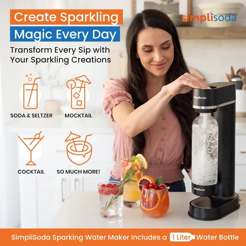 Vista 5 de Simpli Soda BLÜ Máquina Gasificadora de Agua, Máquina Premium para Hacer Soda, Máquina de Agua Carbonatada y Gasificadora - Negro