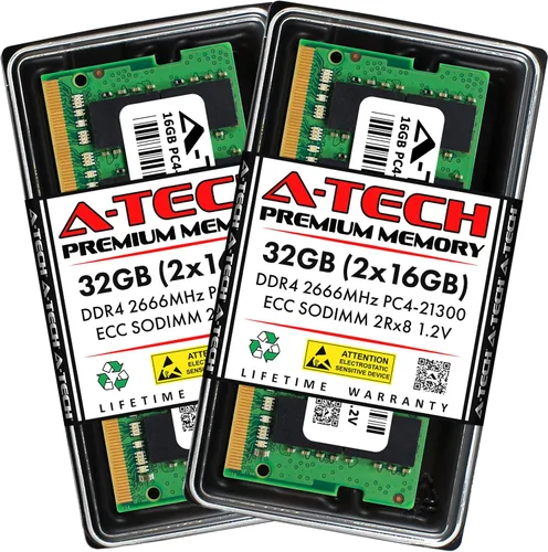 Vista 62 de A-Tech 4GB DDR4 2133MHz PC4-17000 ECC SODIMM 1Rx8 Rango único 1.2V 260-Pin Módulo de actualización de memoria RAM para Microserver, estación
