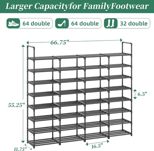 Vista 3 de Simple Trending Zapatero de 8 niveles de gran capacidad para 64 pares, estante alto para zapatos, organizador de zapatos de metal resistente