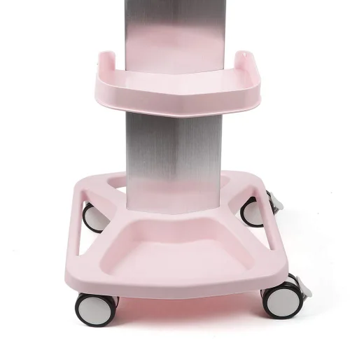 Vista 8 de Soporte de carrito con ruedas para salón de belleza, gran carga de 33 libras, aluminio, color rosa