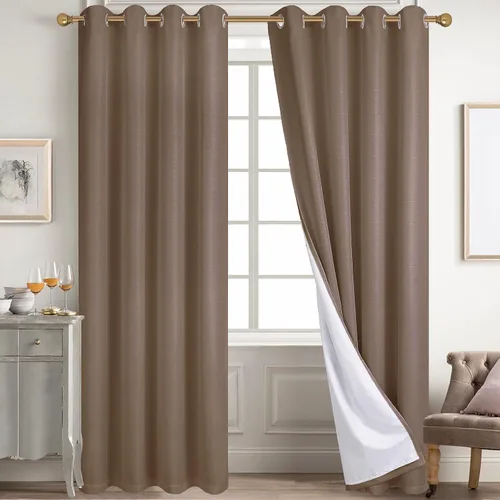 Vista 96 de Diraysid Cortinas 100% opacas de lino beige para dormitorio, con ojales, aislamiento térmico, cortinas de oscurecimiento de habitación