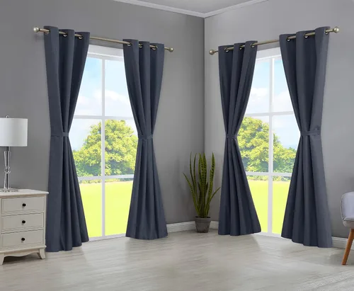 Vista 19 de Creative Home Ideas Cortinas opacas – Paneles de cortina para oscurecer la habitación con alzapaños, cortinas legrae con ojales para ventana Azul