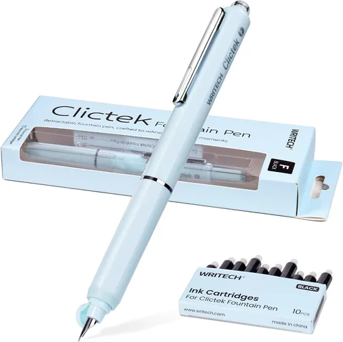 Vista 11 de WRITECH Pluma estilográfica: Cartuchos de tinta negra retráctil Clictek Rosa
