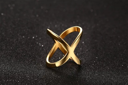 Vista 5 de Huanian Anillo de acero inoxidable para mujer, dorado, talla 6-9