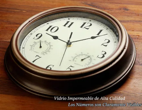 Vista 4 de Rsobl Reloj de pared para interiores y exteriores de 12 pulgadas, impermeable, con combinación de temperatura y humedad, funciona con pilas, reloj