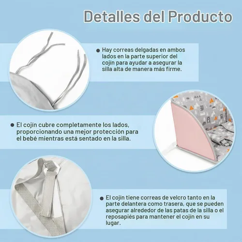 Vista 4 de Cojín para Silla Alta, Cojín para Silla Alta, Patrón Lindo, Diseño Cómodo de Cinturón de Seguridad, Cojín de Asiento Suave y Cómodo, Almohadilla