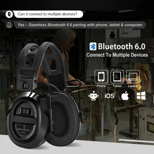 Vista 9 de PROHEAR 039 Bluetooth 6.0 Hearing Protection with 26dB NRR OSHA Approved, Rechargeable 1100mAh Battery for 4 wks Runtime