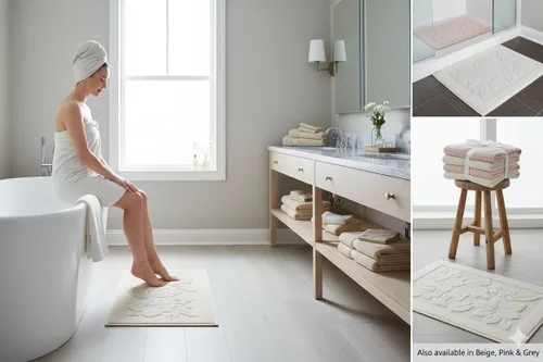 Vista 7 de Tapete de baño – Tapete de baño – Tapetes de ducha lavables – Toallas para el suelo del fregadero, tapetes de baño 100% algodón turco (1, gris)