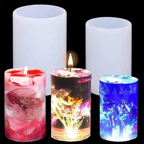 Vista 5 de Katutude Paquete de 5 moldes para velas cilíndricas, moldes de silicona 3D para velas perfumadas de bricolaje, jabón hecho a mano, cera