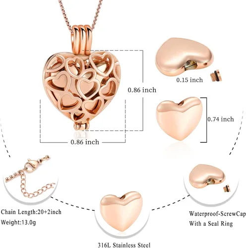 Vista 22 de Collar con medallón de cremación conmemorativa con corazón eterno con mini urna para cenizas de seres queridos