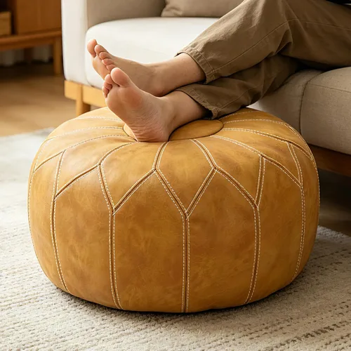 Vista 13 de Thgonwid Funda redonda sin relleno, otomana de almacenamiento de piel sintética, taburete marroquí bohemio, decoración multiusos para el hogar, sala