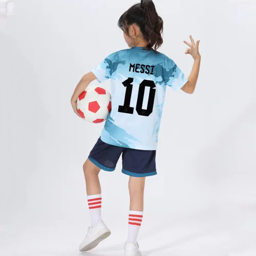 Vista 3 de Casmyd Me-Ssii 10 - Camiseta de fútbol argentina y pantalones cortos para niños y jóvenes 2022 para la Copa Mundial de Fútbol Deportivo Kit