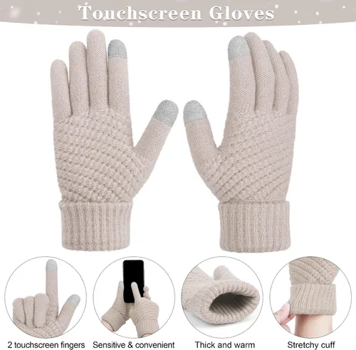 Vista 4 de Motarto Conjunto cálido de invierno, bufanda de punto, gorro, guantes para pantalla táctil, calentador de oídos, equipo para clima frío para hombres