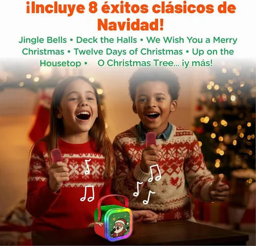 Vista 3 de Move2Play, Máquina de karaoke de Navidad Banda sonora festiva y efectos de voz Incluye 2 micrófonos Reproductor de música inalámbrico
