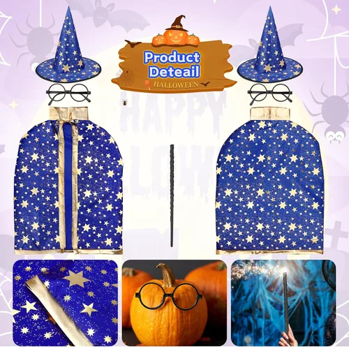 Vista 3 de Wizard Witch Cloak Costume Kids Witches Capes Wizard Cloak Ghost Costume Set Props