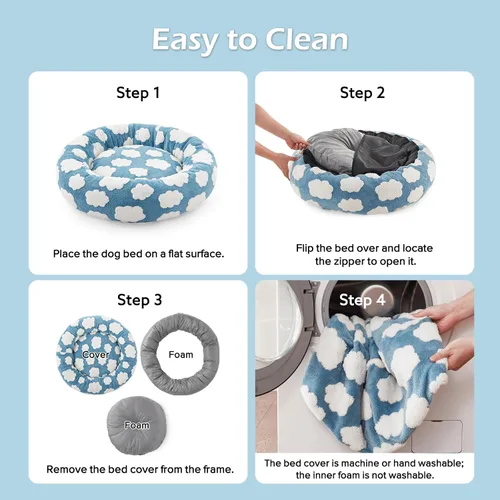 Vista 5 de JOEJOY - Cama redonda para perros pequeños con forma de dona jacquard, azul Azul nube