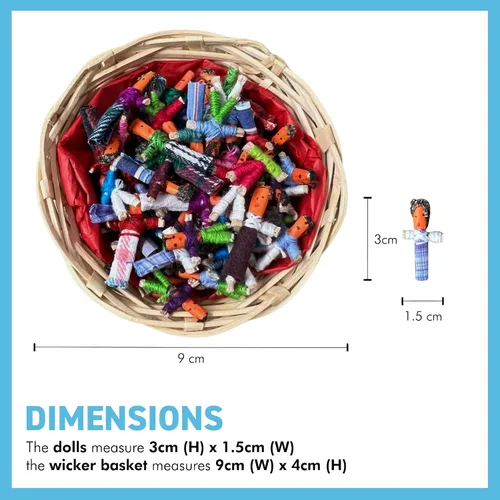 Vista 4 de Thorness Cesta de 72 mini muñecas guatemaltecas hechas a mano para niñas y niños - Muñecas de ansiedad