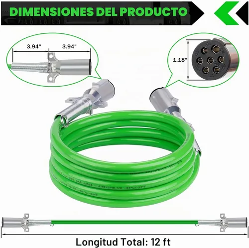 Vista 2 de CheeMuii Paquete de 2 cables de remolque de 7 vías de 12 pies, cable de alimentación eléctrica ABS de alta resistencia, cable de alimentación verde