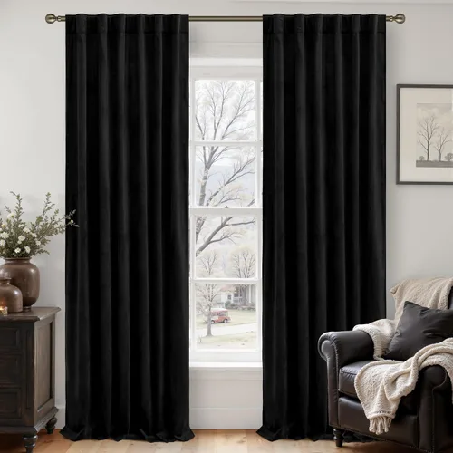 Vista 29 de LAMIT - Paneles de terciopelo beige para sala de estar de 72 pulgadas de largo, elegantes cortinas aisladas térmicamente e insonorizadas