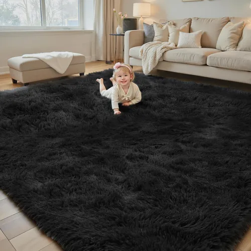 Vista 21 de Alfombras pequeñas de 2 x 3 pies, alfombra negra para dormitorio, alfombra moderna de pelo largo, alfombra pequeña, alfombra de noche esponjosa