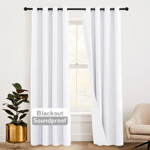 Vista 63 de RYB HOME - Cortinas con cancelación de ruido de 63 pulgadas de largo, juego de 2 paneles, 3 capas totales, cortinas opacas, insonorizadas