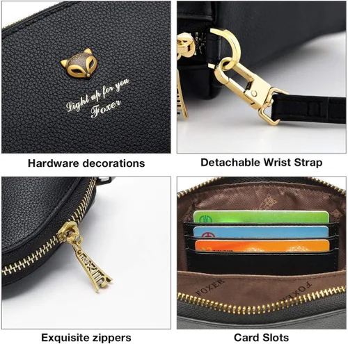 Vista 5 de Carteras de cuero para mujer, cuero genuino RFID bloqueo caja de regalo embalaje