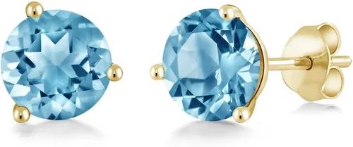 Vista 43 de Gem Stone King Aretes de oro de 14 quilates, 0.236 in, piedra natal redonda, Martini, 3 puntas, aretes de oro para mujer