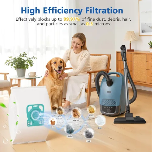 Vista 6 de Paquete de 12 bolsas de vacío para aspiradora HyClean Air TU compatibles con aspiradoras Miele Guard L1 y S1, con 4 filtros de escape AirClean y 4