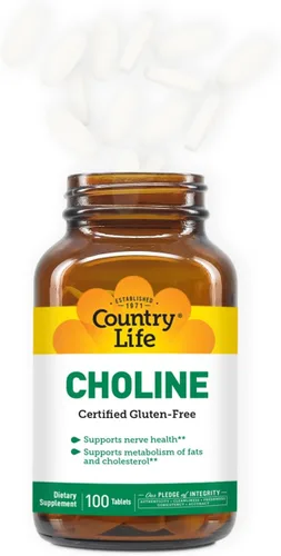 Vista 6 de Country Life Colina 266mg, Certificado Sin Gluten, Vegano, Halal - 100 Tabletas