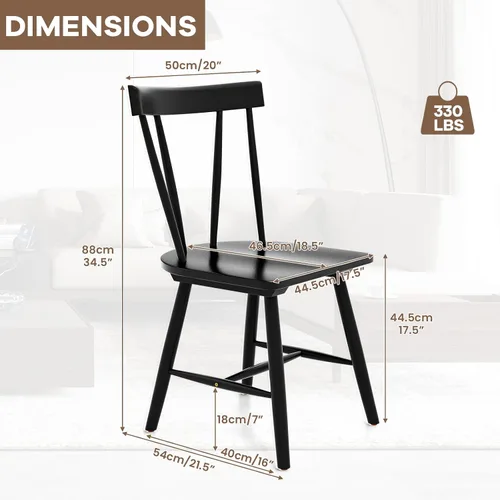 Vista 3 de NAFORT Juego de 2 sillas de comedor de madera, sillas Windsor modernas con respaldo de eje alto, asiento contorneado grande, carga máxima de 330
