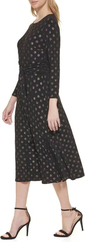 Vista 2 de Tommy Hilfiger Women's Long Sleeve Jersey Midi Dress With Pleated Skirt
